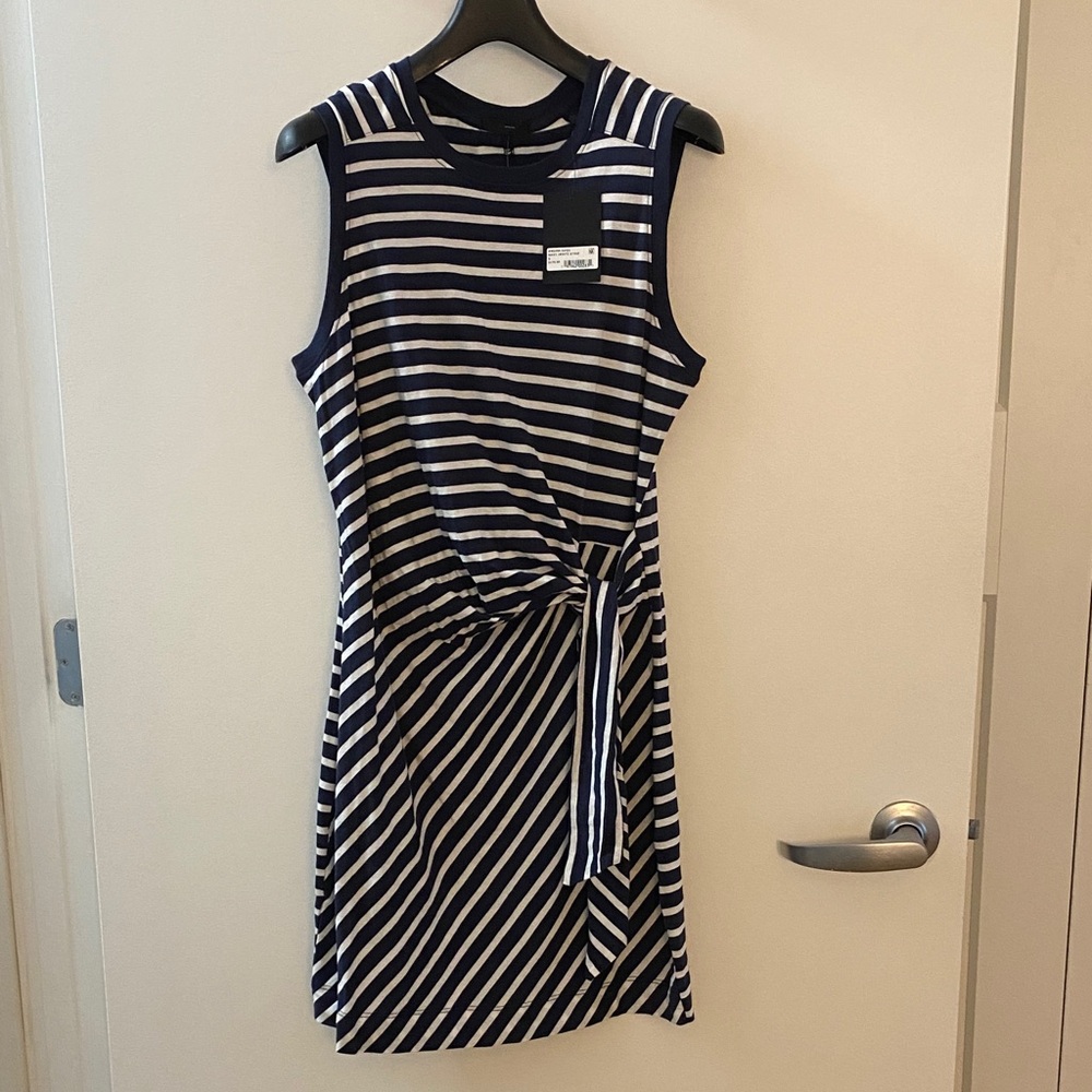 ATM Anthony Thomas Melillo Navy and White Striped Knot-Front Midi Dress